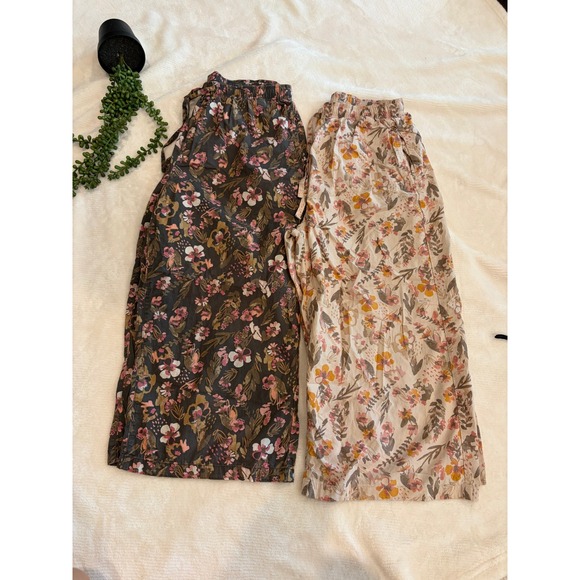 Uniqlo Pants - Uniqlo Relaco LOT OF 2 Wide Leg Floral Lounge Pants Small 100% Cotton Loungewear